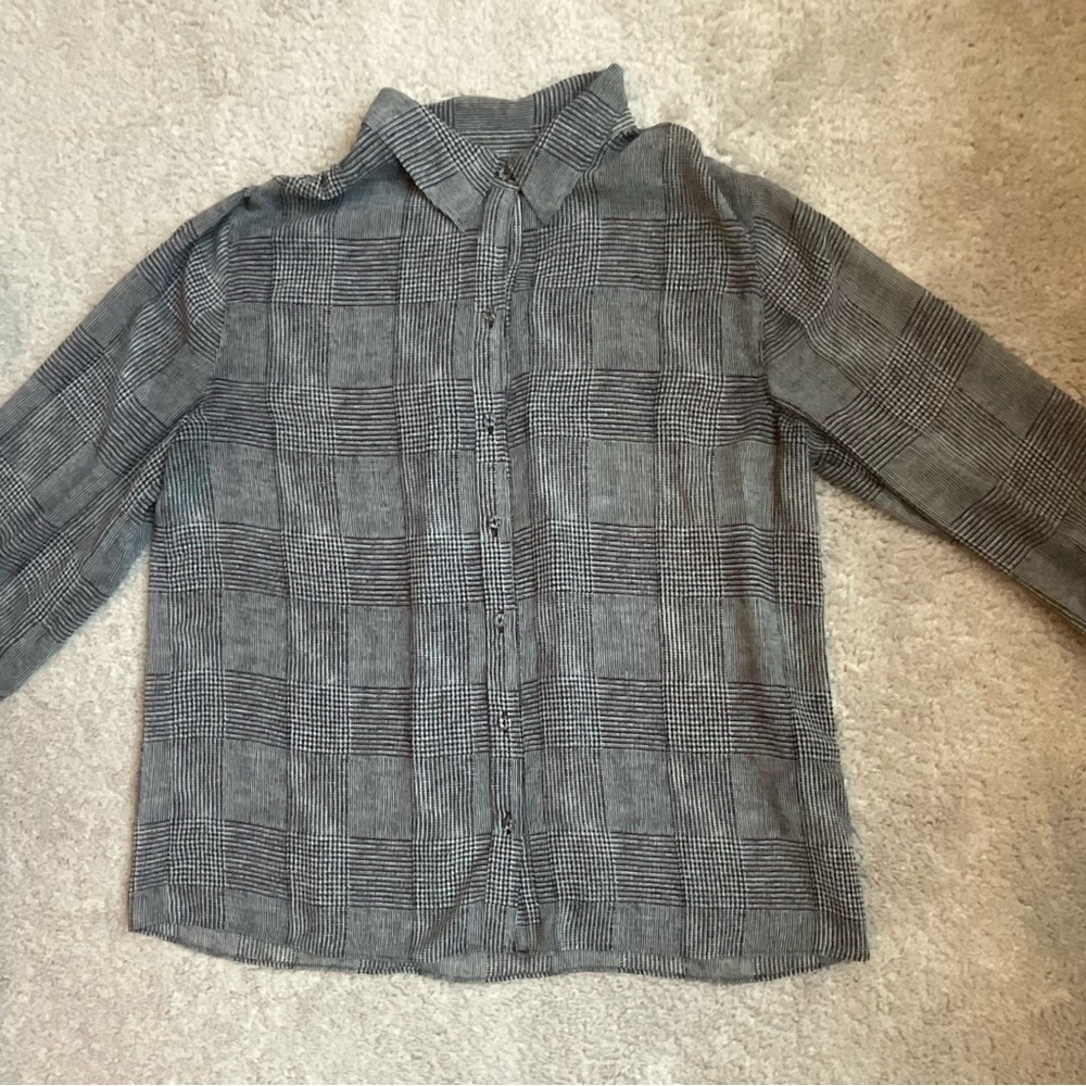 White House Black Market Gray Plaid Blouse